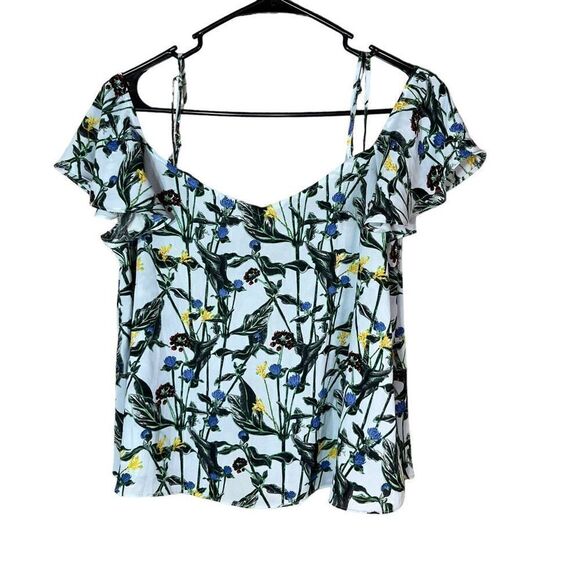 Topshop Flower Print Cold Shoulder Top Size 8‎ - Picture 1 of 9